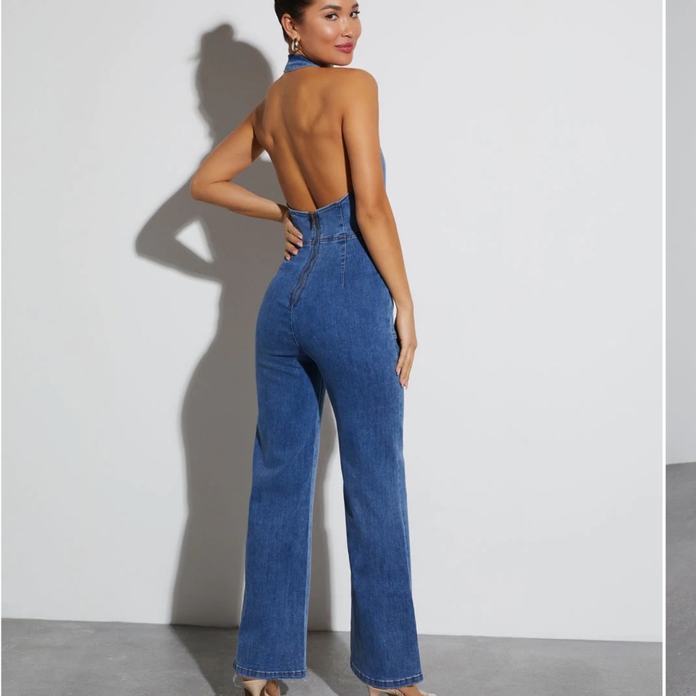 Vici Blue Denim Halter Jumpsuit - Picture 3 of 4